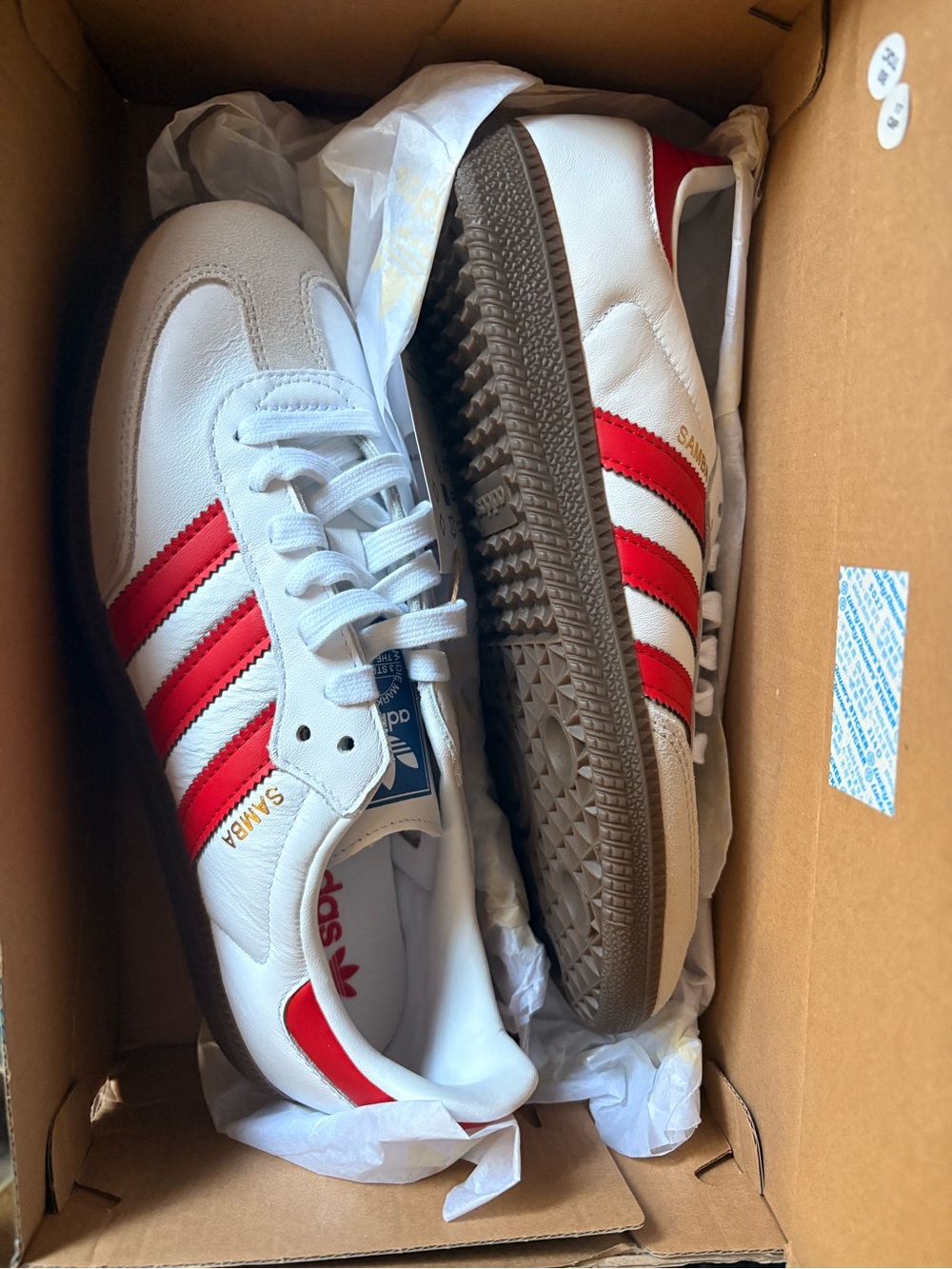 adidas White Sneakers with Red Stripes - Samba Style